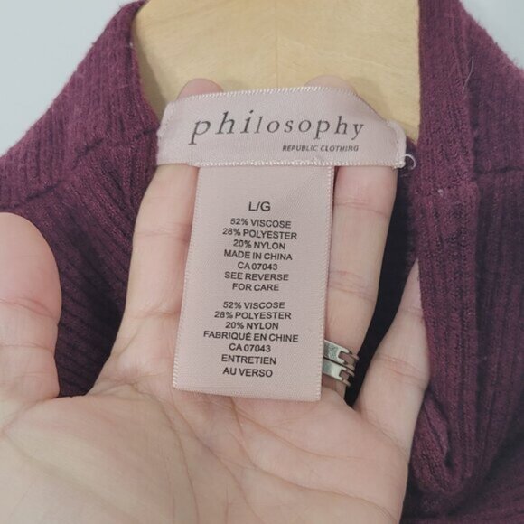 Philosophy Burgundy Long Sleeve Ribbed Turtleneck Cropped Knit Sweater Large - Picture 6 of 9